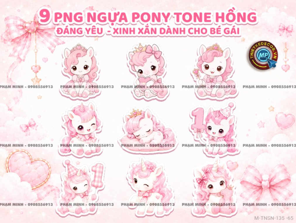 9 Ngựa PNG tone hồng tài nguyên sinh nhật đáng yêu dễ thương cute sử dụng trong thiết kế sinh nhật